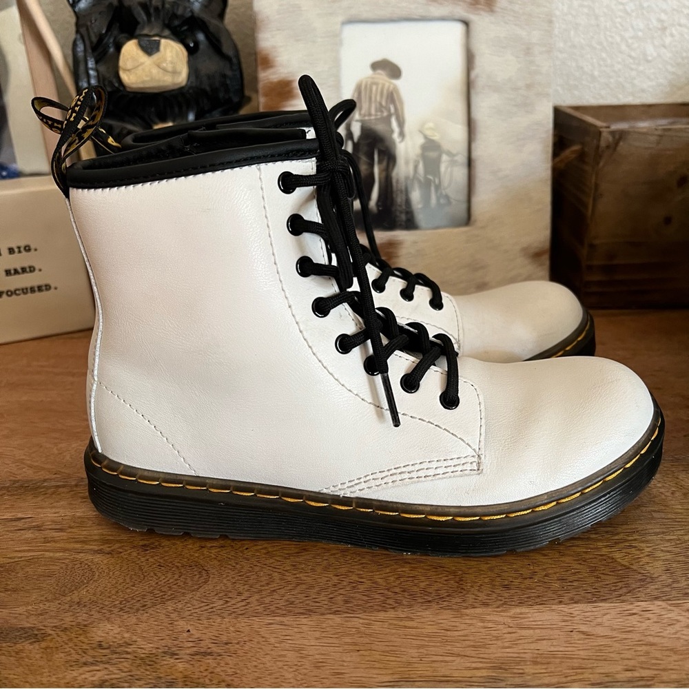 Dr. Martens White Ankle Boots with Black Laces